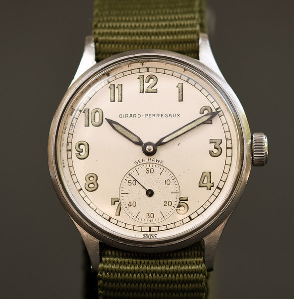 40s GIRARD PERREGAUX Sea Hawk Gents Military Style Watch