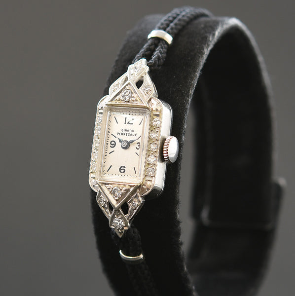 30s GIRARD PERREGAUX Ladies 14K Gold Diamonds Art Deco