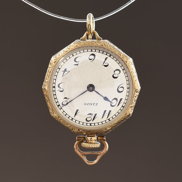 Vintage Elgin Pendant Necklace Watch Womens 34mm Gold Tone Manual Wind Chain Elgin National Watch Co Ladies Antique Pocket Watch with  main image 3