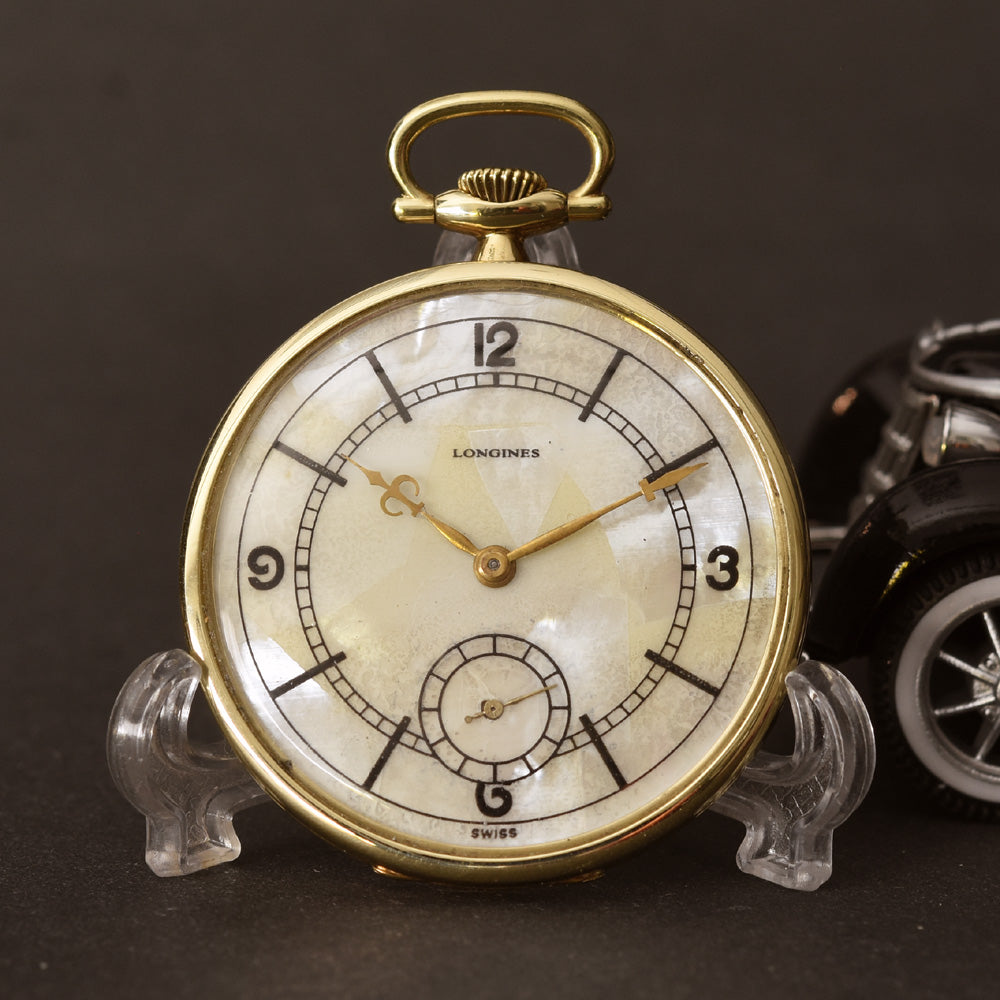 1923 LONGINES Platinum/Gold MOP Slim Art Deco Swiss Pocket Watch