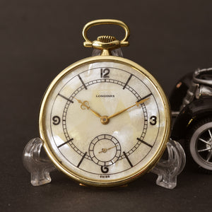 1923 LONGINES Platinum/Gold MOP Slim Art Deco Swiss Pocket Watch