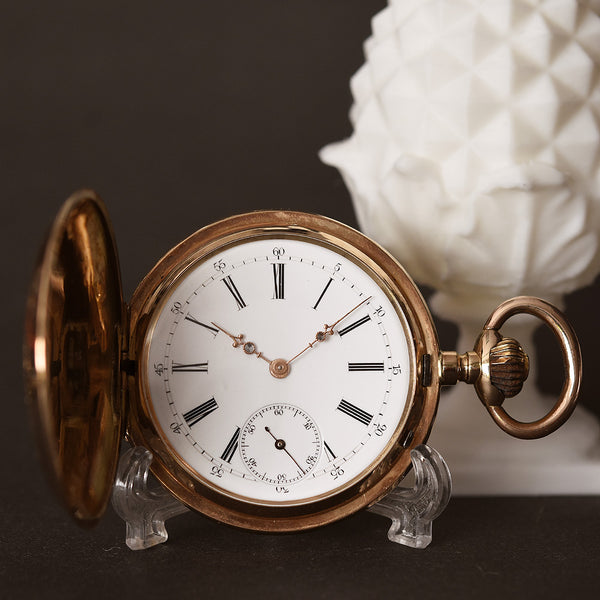 1900s FONTAINMELON 14K Gold Swiss Savonette Pocket Watch