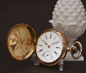 1900s FONTAINMELON 14K Gold Swiss Savonette Pocket Watch