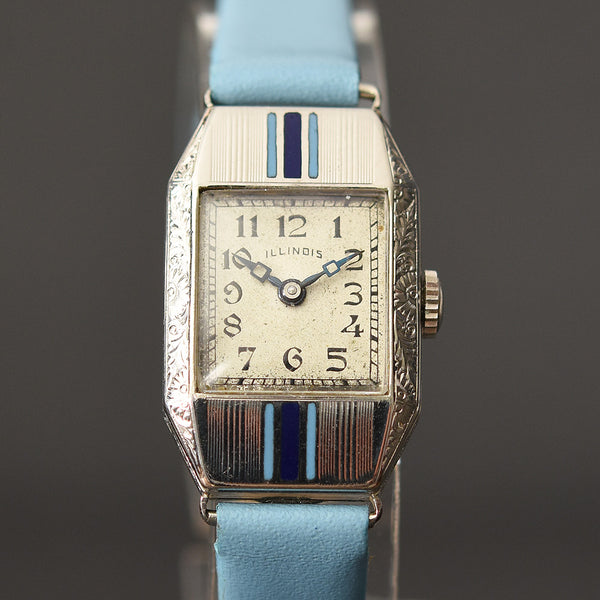 1930 ILLINOIS USA Enamel Ladies Art Deco Watch