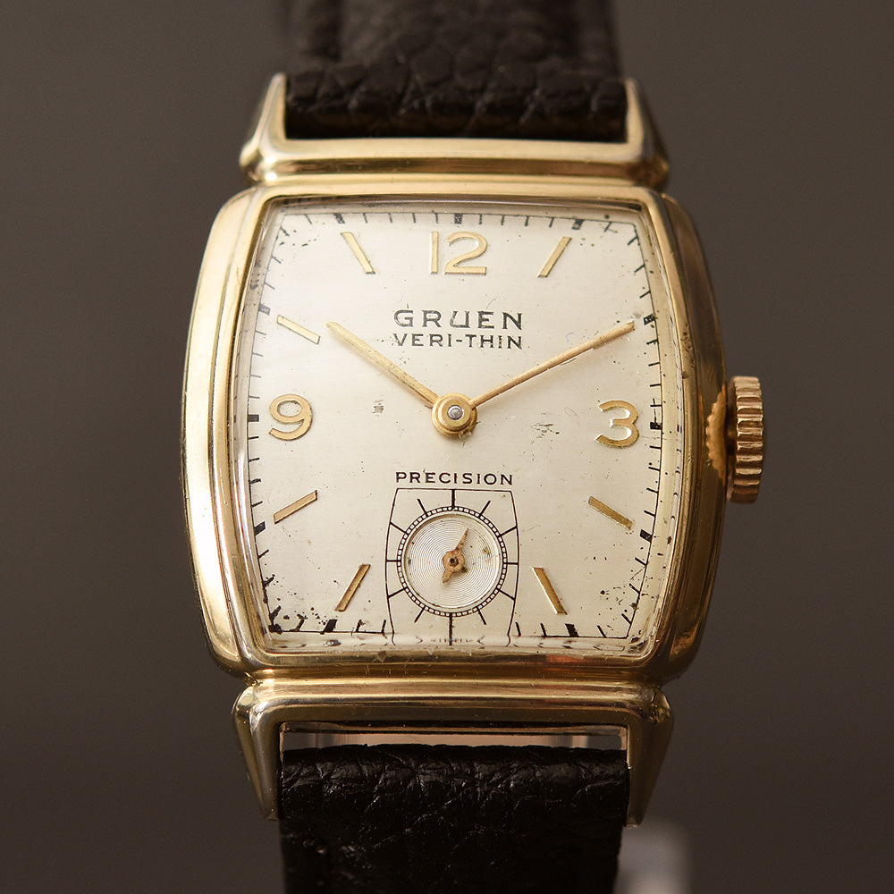 gents dress watch 40s SWISS Art Deco 9K Gold Thin series of the early 40s 1941 GRUEN Veri-Thin Gents Dress
