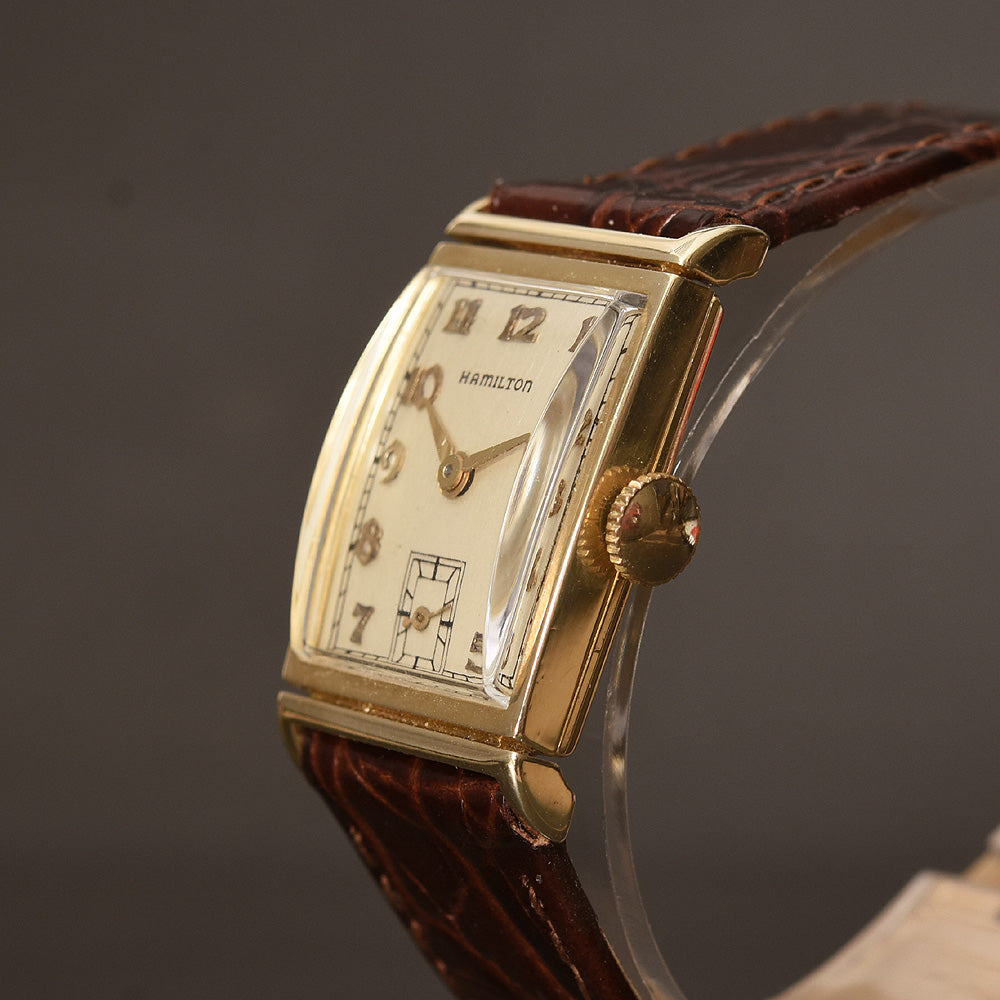 mens gold dress watch 1952 HAMILTON USA 'Gilbert' 14K Gold Gents Dress Watch – empressissi