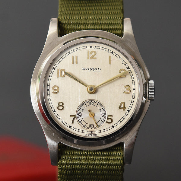 60s NOS DAMAS Military Style Demisize Gents Swiss Watch