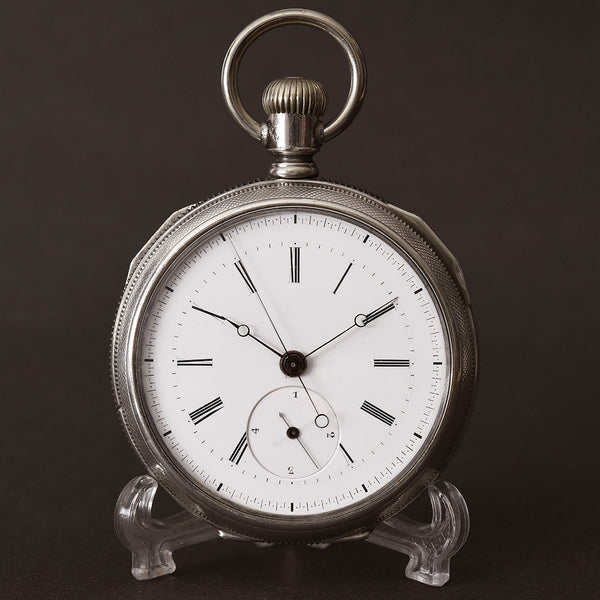 1870s HUGUENIN Swiss Independent 1/4 Second Chronograph Pocket Watch