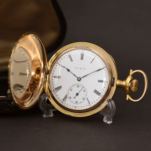 MINT! 1906 ELGIN 14K Gold 12s Hunter Pocket Watch w/Box