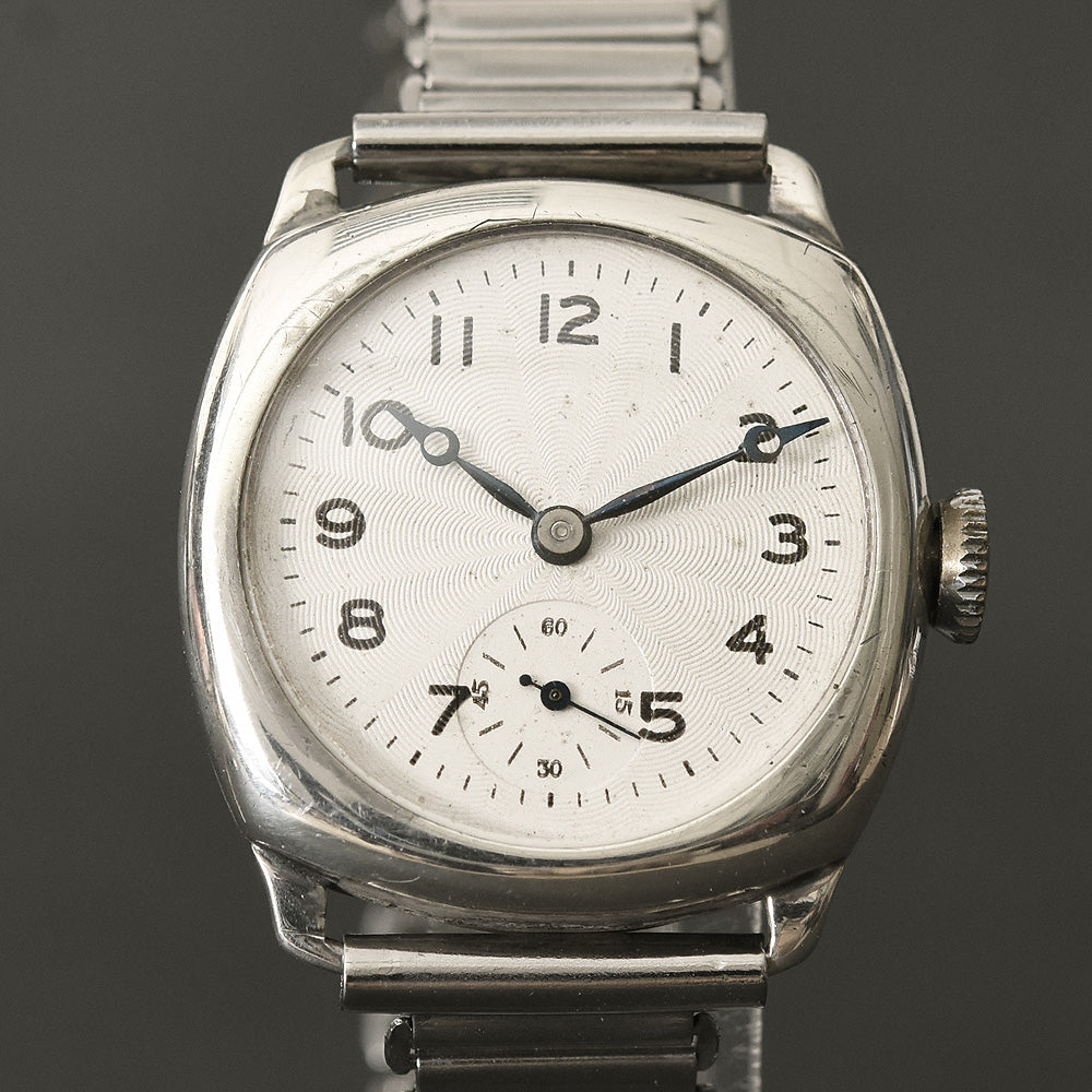 1935 CRUSADER Gents Swiss Silver Cushion Art Deco Watch