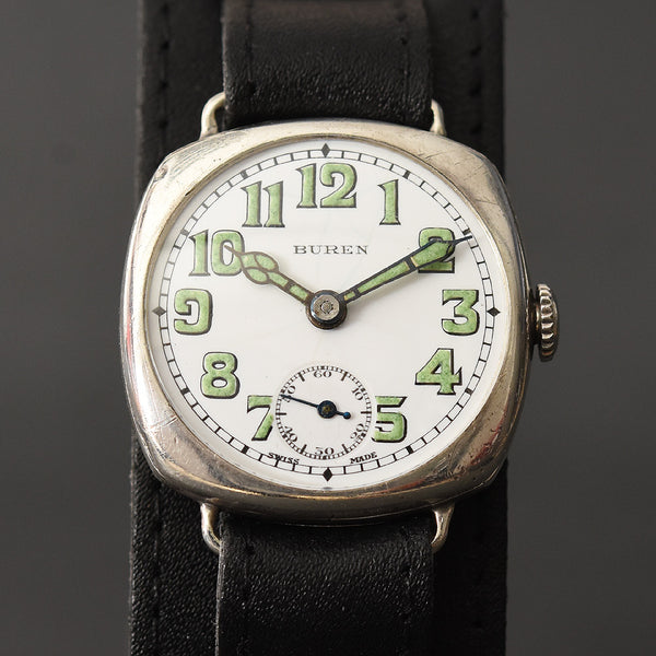 1910s BUREN Gents WW1 Trench Sterling Silver Swiss Watch