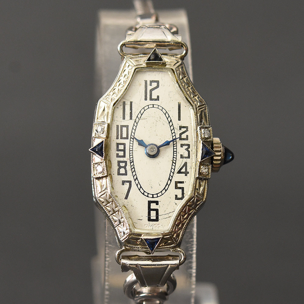 20s ABRA 14K Gold & Diamonds/Sapphire Art Deco Watch