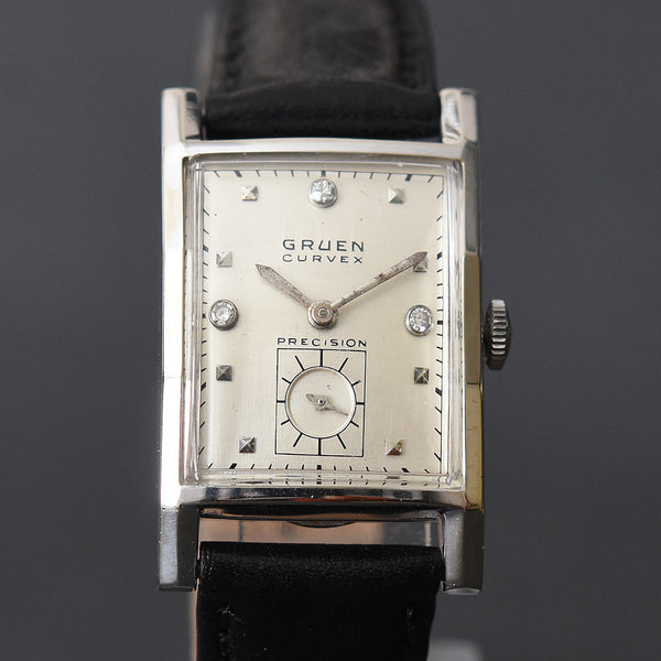 40s GRUEN Curvex 'Executive' 14K Gold/Diamonds Gents Dress Watch