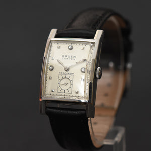 40s GRUEN Curvex 'Executive' 14K Gold/Diamonds Gents Dress Watch