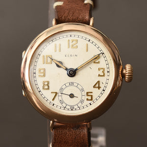 1918 ELGIN USA Gents 9K Rose Gold Trench WW1 Watch