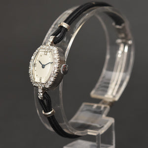 40s JAEGER LECOULTRE Ladies Swiss Palladium/Diamonds Watch