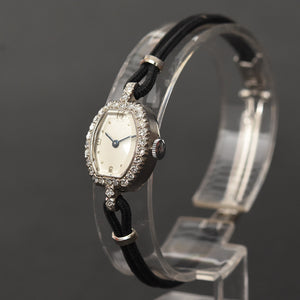 40s JAEGER LECOULTRE Ladies Swiss Palladium/Diamonds Watch