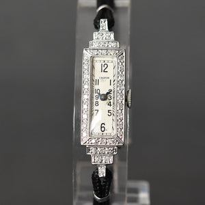 40s CROTON Watch Co. Ladies Platinum & Diamonds Art Deco Watch