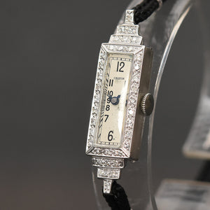 40s CROTON Watch Co. Ladies Platinum & Diamonds Art Deco Watch