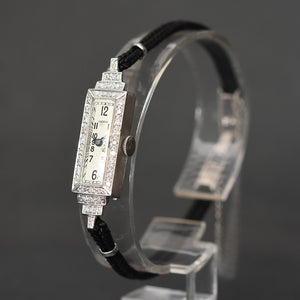 40s CROTON Watch Co. Ladies Platinum & Diamonds Art Deco Watch