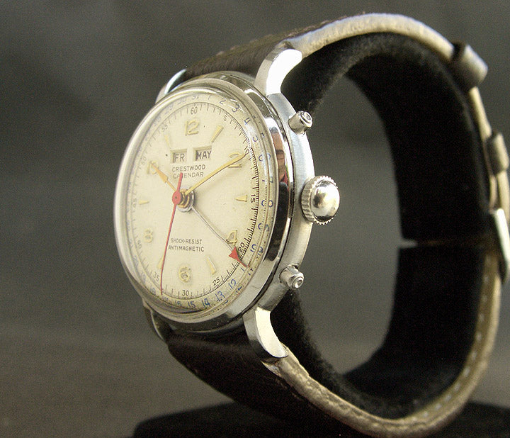 50s CRESTWOOD Gents Triple Calendar Vintage Watch