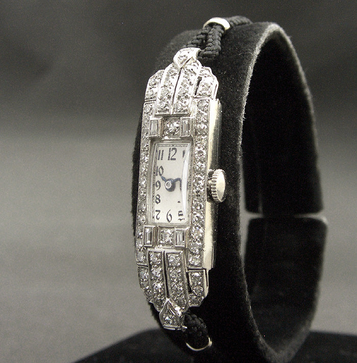 30s H. SANDOZ Ladies Platinum & Diamonds Art Deco Watch