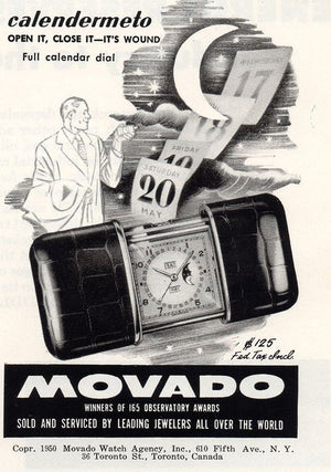 40s MOVADO Calendermeto Swiss Travel Watch Mondphase