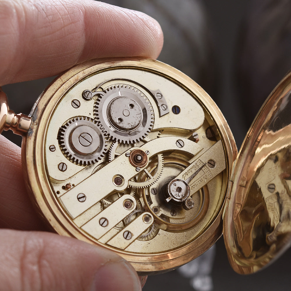 1900s FONTAINMELON Ebauche 14K Gold Swiss Savonette Pocket Watch
