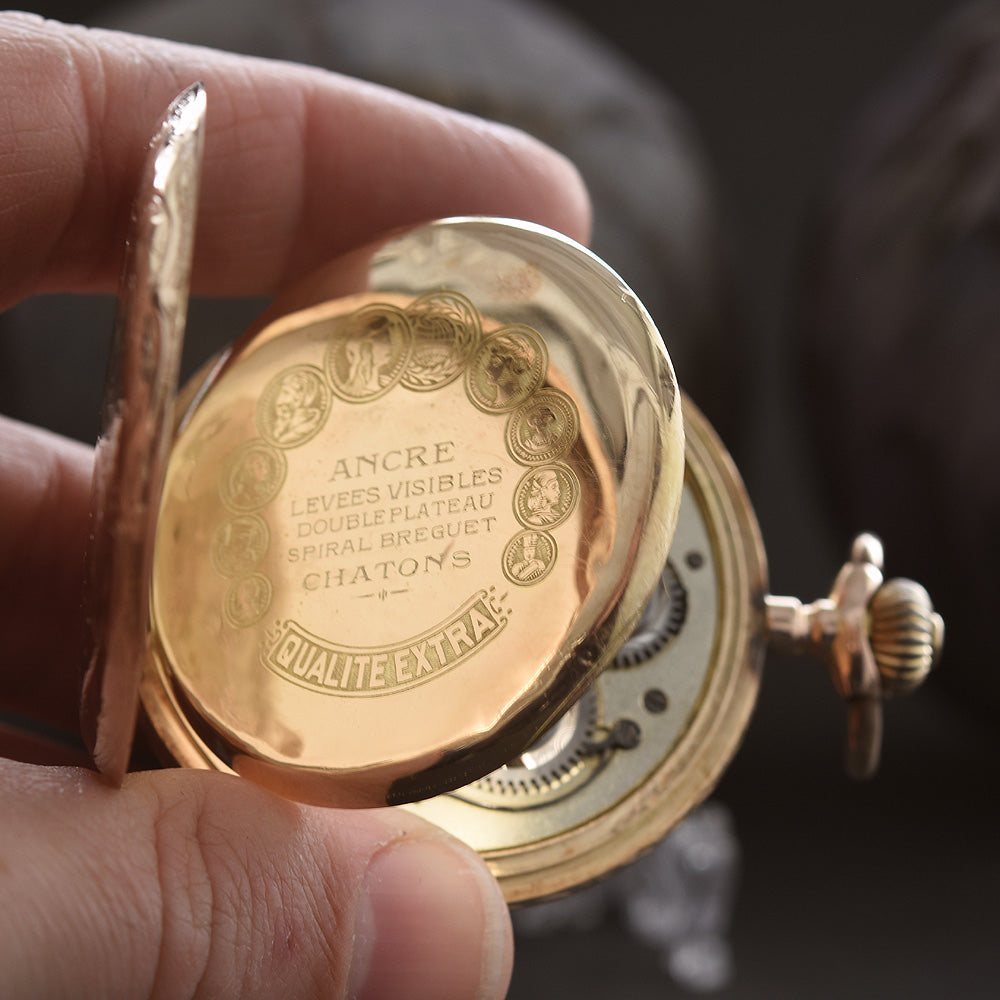 1900s FONTAINMELON Ebauche 14K Gold Swiss Savonette Pocket Watch