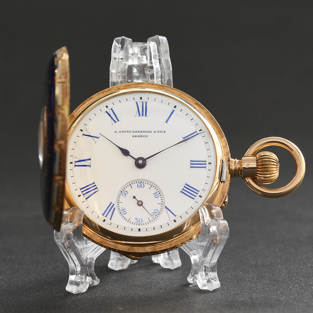1900s GOLAY Demi-Hunter Swiss 18K Gold/Enamel Pocket Watch