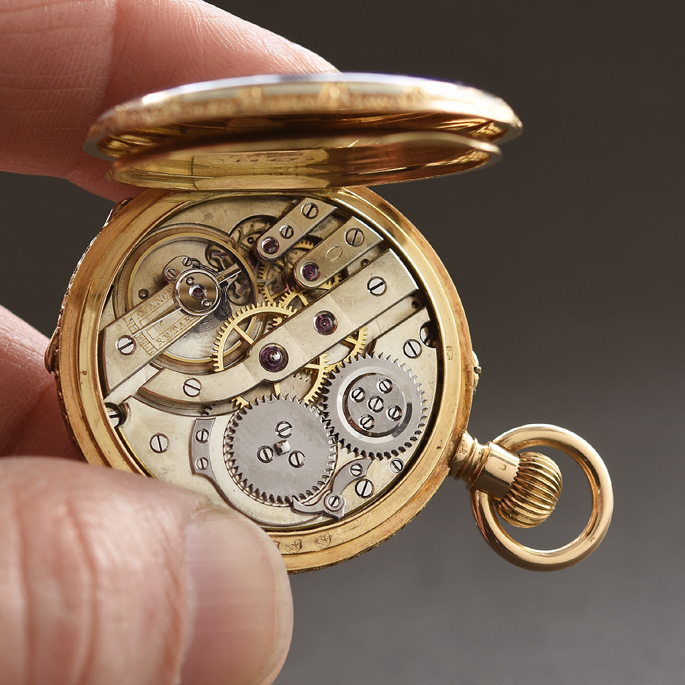 1900s GOLAY Demi-Hunter Swiss 18K Gold/Enamel Pocket Watch