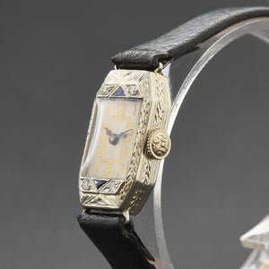 20s ABRA Ladies 18K Gold, Sapphires/Diamonds Art Deco Watch