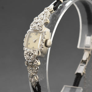 40s FORTIS Ladies 14K White Gold/Diamonds Swiss Cocktail Watch