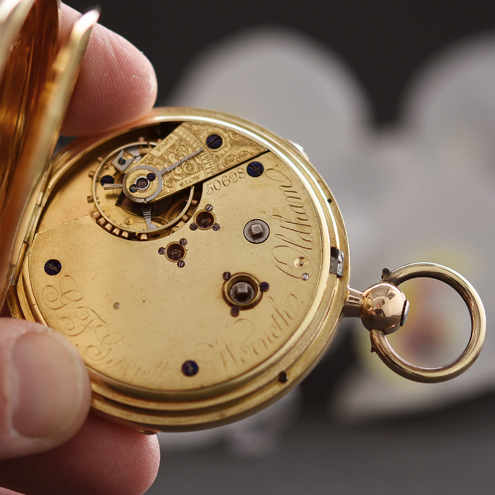 1874 G.F. Garrett 18K Large English Chronograph Pocket Watch