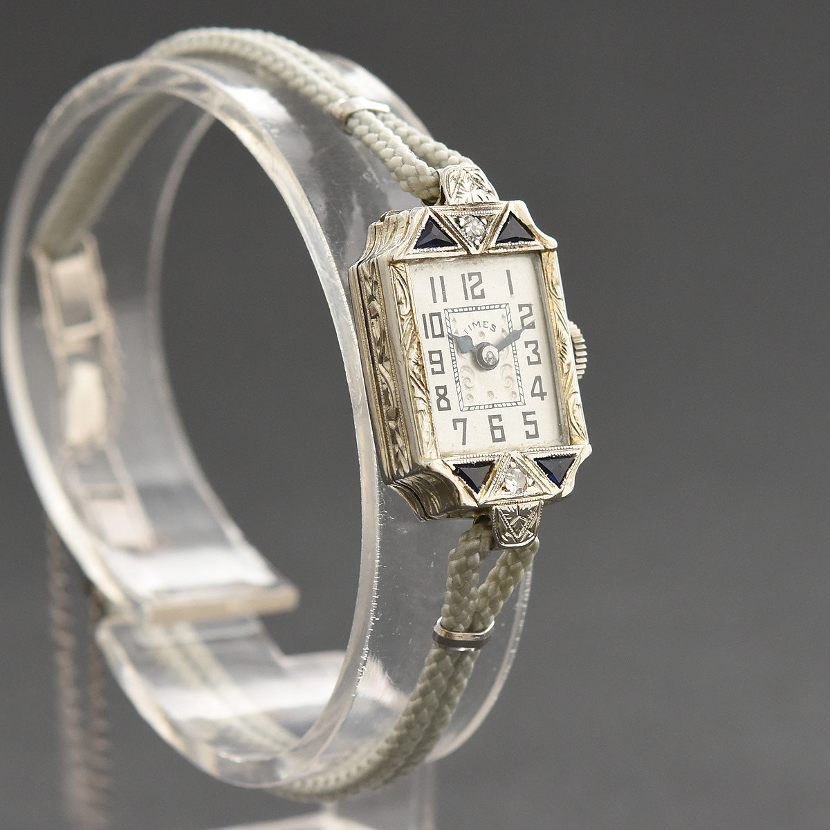 20s TIMES Ladies 18K Gold & Diamonds/Sapphires Art Deco Watch