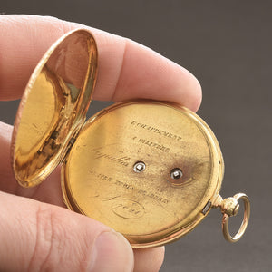 1870s SWISS Floral 18K Gold Slim Cylinder Pocket Watch