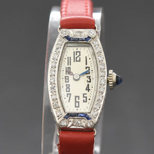 20s GLYCINE Platinum & Diamonds/Sapphires Art Deco Watch