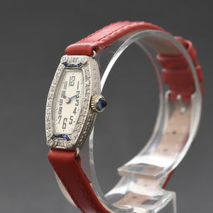 20s GLYCINE Platinum & Diamonds/Sapphires Art Deco Watch