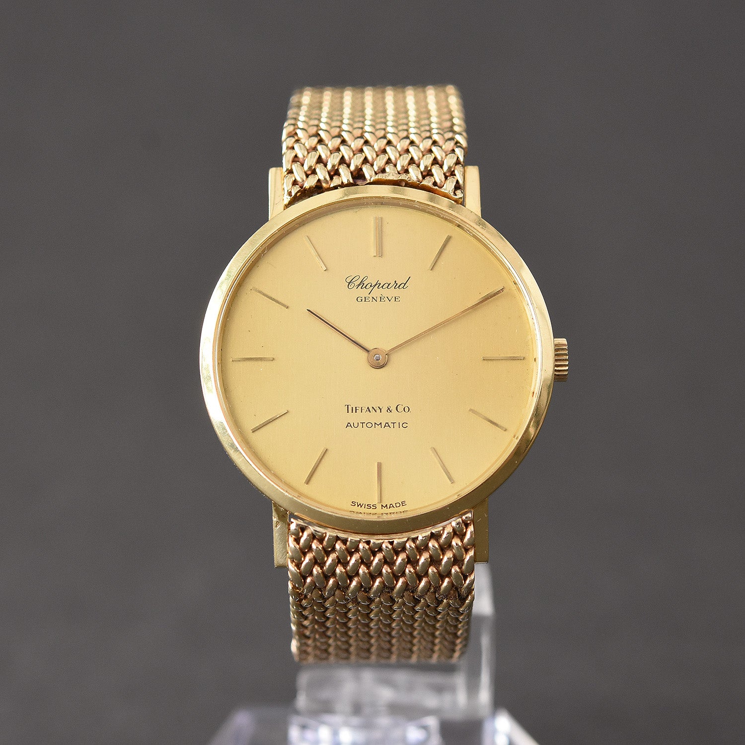 70s CHOPARD Tiffany Automatic Swiss Gents 18K Gold Watch w/Bracelet