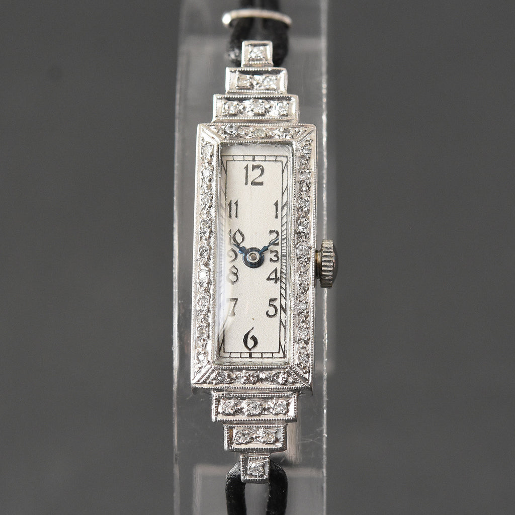 30s ORIENTAL Watch Co. Ladies Platinum & Diamonds Art Deco Watch
