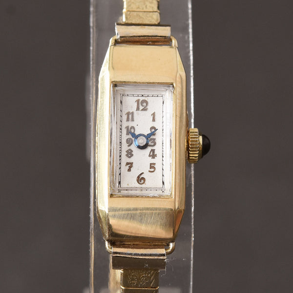 30s BENRUS Ladies Baguette 18K Gold Swiss Cocktail Watch