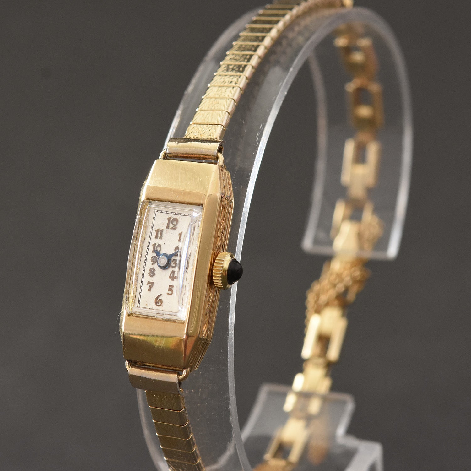 30s BENRUS Ladies Baguette 18K Gold Swiss Cocktail Watch