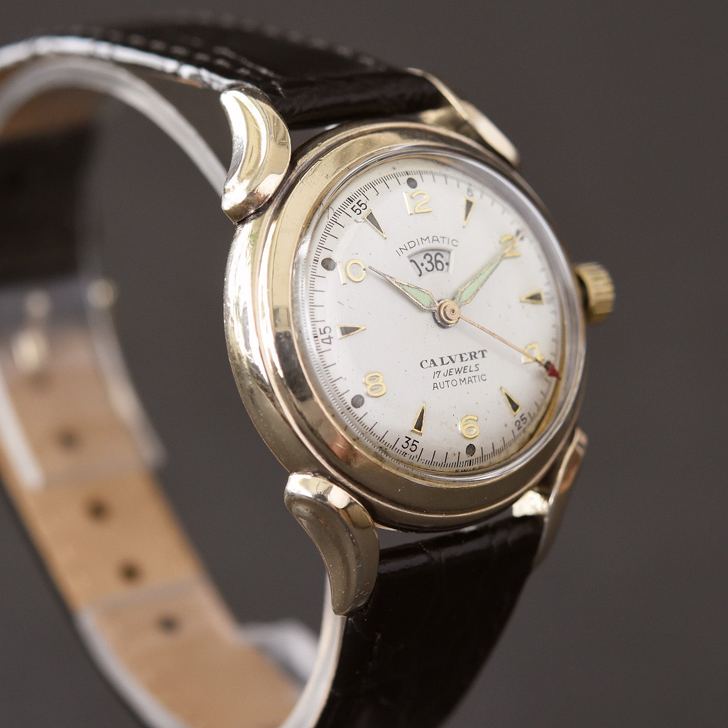 50s CALVERT Indimatic Gents Wind Indicator Vintage Watch