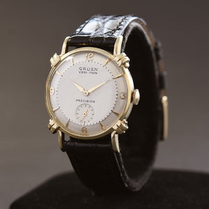 1950 GRUEN Veri-Thin 'Knotted Lugs' 14K Gold Gents Dress Watch
