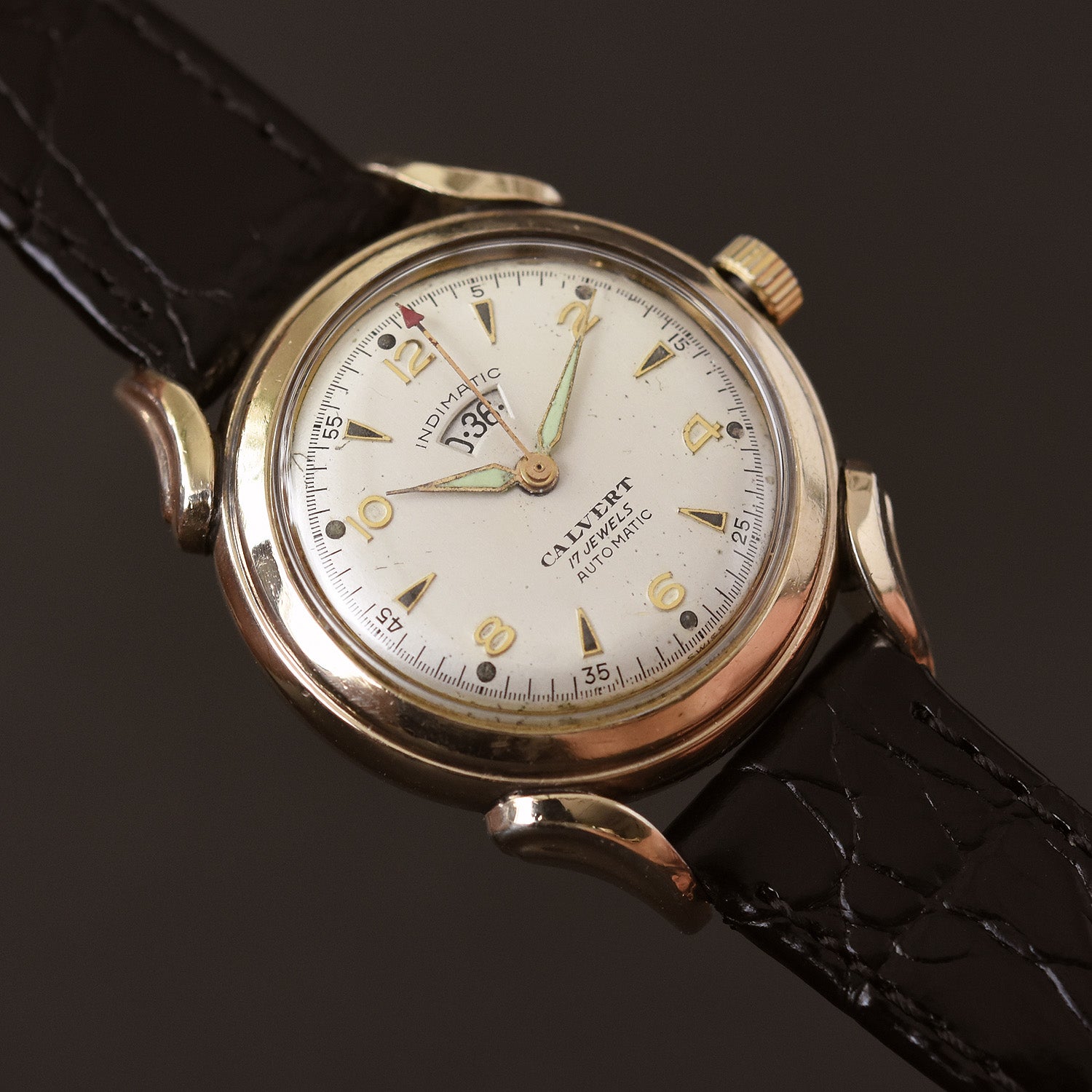 50s CALVERT Indimatic Gents Wind Indicator Vintage Watch