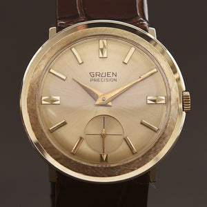 50s GRUEN Precision 14K Gold Textured Gents Watch