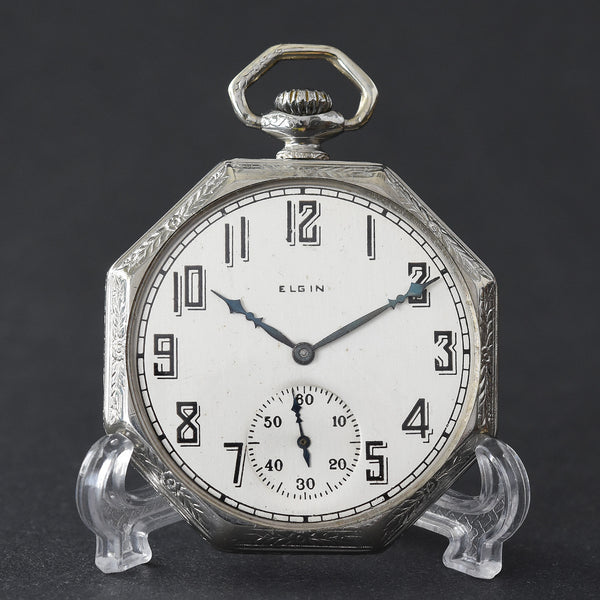 1938 ELGIN USA Grade 315 Octagon Art Deco Dress Pocket Watch