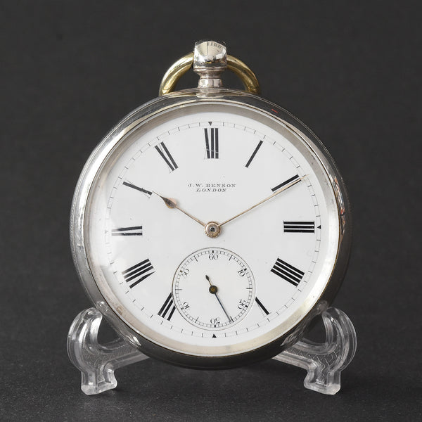 1885 J.W. BENSON Early English KWKS Silver Pocket Watch