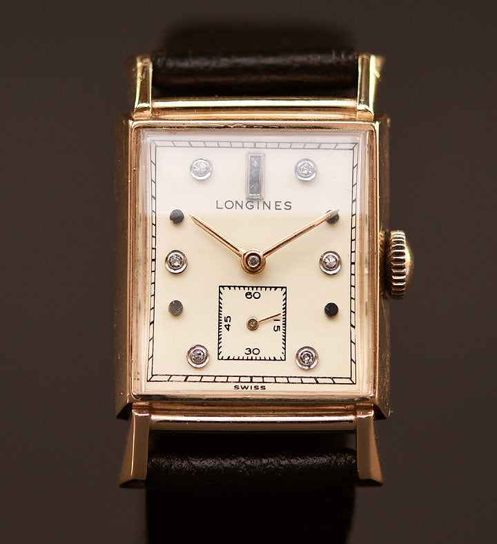 1949 LONGINES Gents 14K Solid Gold/Diamonds Dress Watch