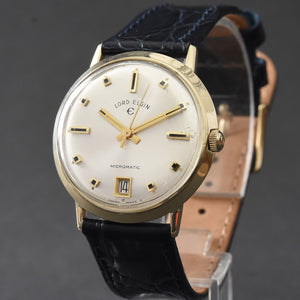 60s Lord ELGIN Micromatic Date 2304 14K Gold Gents Vintage Watch